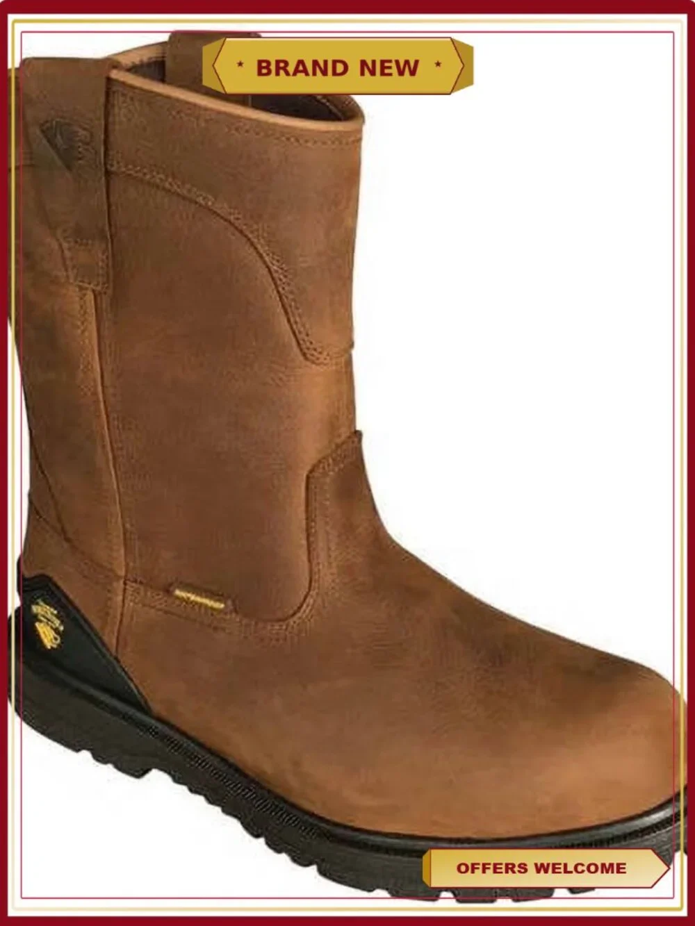 Men's Steel Toe Waterproof Pull On Work Boots Full Grain Leather